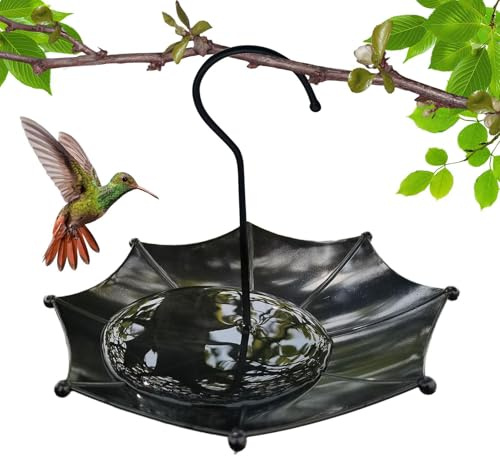 para pájaros – Cuenco Decorativo para Comida para pájaros, Cabeza de Aves Silvestres Colgante con diseño en Forma de Paraguas, baño para pájaros, decoración de Patio con Forma de Paraguas