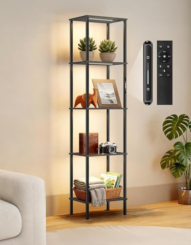 OUTONLIFE Lampada da Terra con Scaffali a 5 Ripiani, Luce LED Dimmerabile con Controllo Touch e Telecomando, 3 Temperature Colore, Piantana Alta da Angolo per Soggiorno, Camera da Letto, Ufficio