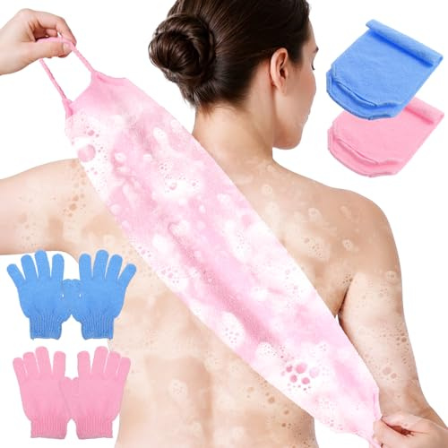 QFGasre 6 teiliges Peeling Handschuhe Exfoliating Gloves für den Rücken Nylon Rücken Körperpeeling Handtuch Duschhandschuhe doppelseitige Badehandschuhe für Peeling