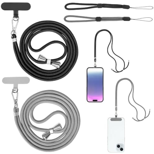 2 Stück Handykette Univeral Einstellbares Handyband zum Handyschlaufen zum umhängen Handy Lanyard umhängen Halsband Umhängenband Geeignet für alle Smartphones Einstellbar Abnehmbar Schwarz Dunkelgrau