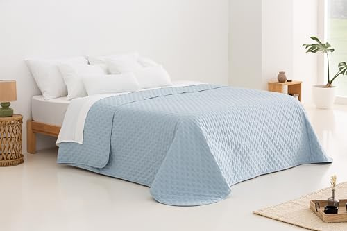 Todocama Feine Tagesdecke mit Stern-Design, für Frühling, Sommer, Herbst und Winter, 100% Mikrofaser, extra weich, Mehrzweck-Bettüberwurf, 105-200 x 260 cm, Hellblau