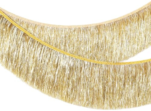 MORAINJAY Lasergold Lametta Fransen Girlande, 20x200cm Metallic Foil Fringe Garland Lametta Glitzer Vorhang für Parade Floats, Verlobung Hochzeit, Weihnachten, Geburtstagsparty, Halloween Partydekor