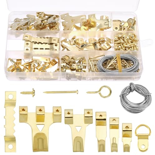 Coptiner Picture Hooks，282 Pcs Picture Hanging Kit ，Heavy Duty Picture Hooks for Hard Walls Wire, Nails, Sawtooth, D Ring, Screw Eyes with 62 Steel Hooks, 30 Saw Tooth Hangers
