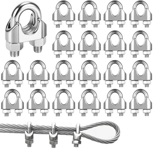 Bubuny 20 Pezzi Morsetti Cavo Acciaio M3, Morsetto per Filo Stendibiancheria, 3mm Morsetti per Funi Metalliche, Morsetto per Fune Metallica a Forma di U per Cavi Metallici, Tende e Molto