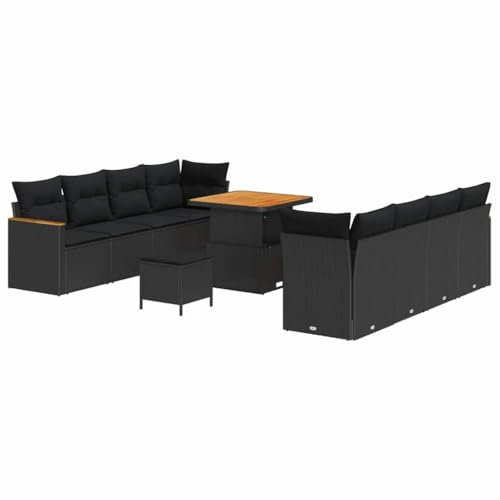 vidaXL Trädgårdsoffset 11 pcs Svart konstrotting, Trädgårds- och Terrassmöbler, Modern Rattansoffa, Utemöbler för Altan och Bakgård, Modulär Loungegrupp