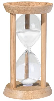 Reloj de arena de madera de 60 minutos, temporizador de arena de bambú grande, reloj de arena de 60 minutos, reloj de arena decorativo para la hora del té, aula, oficina, cocina, color blanco