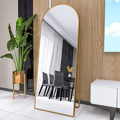 TIMORWTF Miroir sur Pied 165x60cm,Cadre en Alliage D’Aluminium,Grand Miroir de Sol Pleine Longueur,pour Chambre, Salon, Dressing,Verre Trempé, Doré