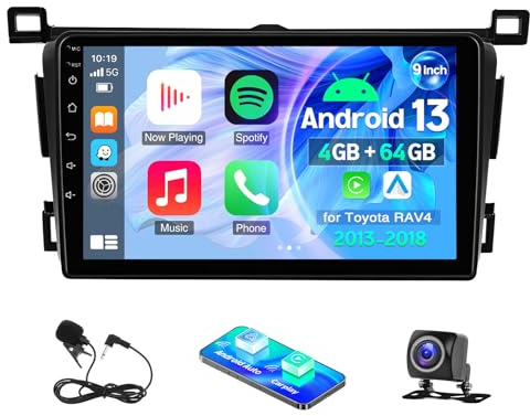4G+64G Car Stereo for Toyota RAV4 2013-2018 with carplay Android Auto 9 inch Touchscreen 2Din Car Radio with Bluetooth EQ FM RDS HiFi WiFi Sat Nav Mirror Link Split Screen Backup Camera