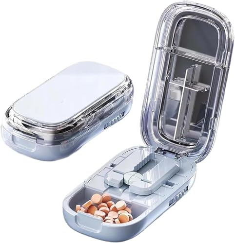 Tagliapillole portatile, grande divisore per pillole, organizer per dispensare pillole con lama in acciaio inossidabile e guida di centraggio per un facile utilizzo