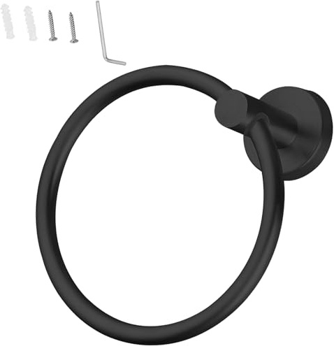 Anhoer Anneau porte-serviettes rond en acier inoxydable - Rotation à 180° - Accessoire de salle de bain pour salle de bain et cuisine - Noir