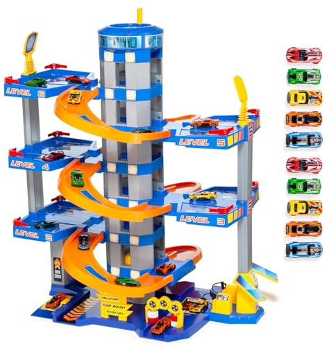 MOLTO | Parking de Juguete 6 Plantas Azul con 10 Coches – Garaje Infantil con Rampas, Elevador y Elementos Interactivos – Juego de Imaginación y Motricidad para Niños a Partir de 3 Años