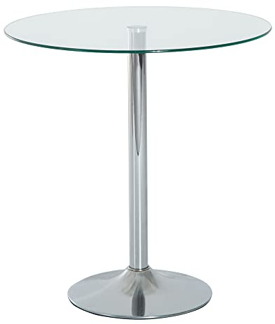 HOMCOM Esstisch, Runder Küchentisch mit Tischplatte aus Glas, Moderner Kaffeetisch Bartisch mit Metallgestell, Esszimmertisch für 2 Personen, Ø70 x 74,5 cm, Transparent