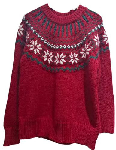 Generisch Jersey de Navidad para mujer con copos de nieve - Jersey noruego rojo en estilo Fair-Isl | Jersey de punto clásico para el invierno