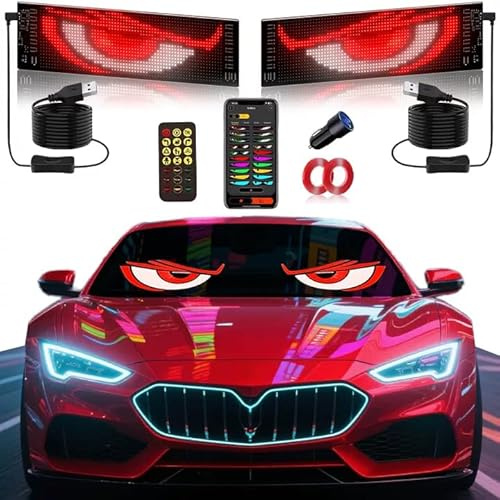 2 Stück Devil Eyes Light For LKW, Cars LED Auge Lichter (92 * 374mm), LED-Augen für Autos/LKWs/SUVs/Wohnmobile mit APP-Steuerung, benutzerdefiniertem Text, Animationen und Grafiken