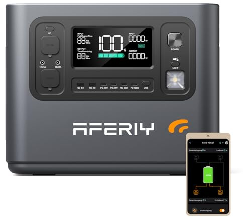 AFERIY Portable Power Station 1008Wh LiFePO4 Battery, 1200W Max AC/100W PD Type-C Output, 1.2H Fast AC Charger with APP Control, Solar Generator for Camping, RV, Off-grid Living, Outdoor Adventures