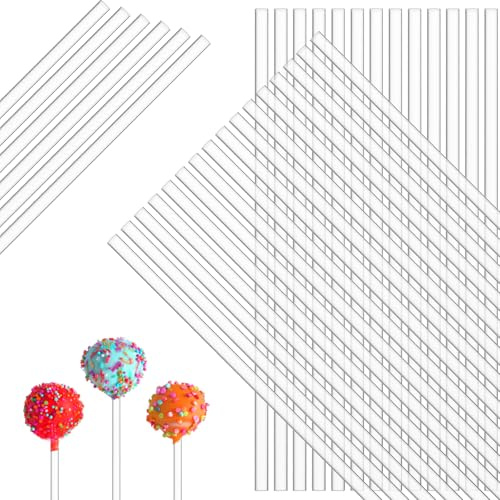100 PCS Cakepops Stick, Acrylic Cake Topper Sticks, Lollipop Sticks Clear Long Round Reusable Candy Stick Stirring Rods for Cupcake Toppers Chocolate Cookies DIY Crafts Party Gardening(5.9 Inches)