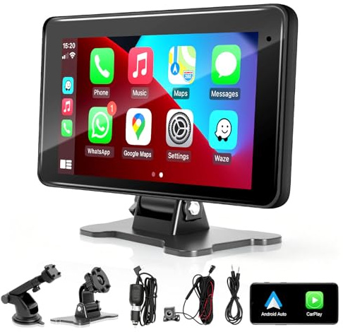 Wireless CarPlay Screen for Car, 7” HD Touch Android Auto Car Play Screen Portable Car Stereo Live Navigation Bluetooth Mirror Link Music, Video, Player Siri, GPS, FM, AUX, AirPlay