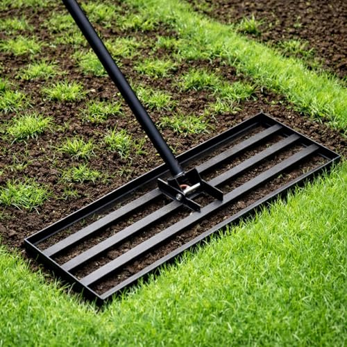 Large Lawn Levelling Rake, Heavy Duty Lawn Leveler Tool, 76cm x 190cm, Wide Ground Plate with Long Handle for Garden Soil, Grass, Top Dressing, Sand Levelling