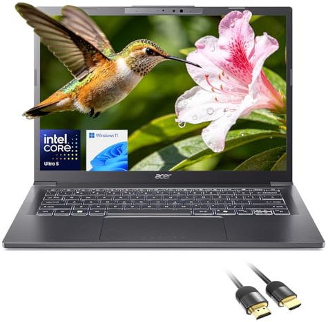 Acer Aspire 14 FHD Touchscreen Laptop, Intel Core Ultra 5 226V, Intel ARC 130V, 16GB DDR5 RAM, 512GB SSD, AI Copilot+ Business Laptop PC, Win 11 Home, Wi-Fi 6E, PDG HDMI Cable, US Version KB