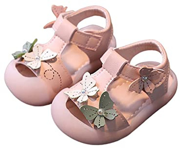 Chaussures d'apprentissage pour bébé fille - Taille 13 - Sandales de randonnée en cuir - Sandales de randonnée légères et respirantes - Belles sandales de fête avec papillon