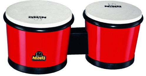 Nino Percussion Molded ABS Bongo, Rot (NINO19R) | Musikinstrument für Kinder ab 4 Jahren, 2 Handtrommeln, 6,5 und 7,5 Zoll, ABS Kunststoff