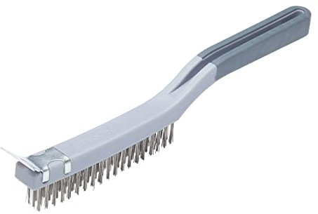 ProDec 14 inch Soft Grip Wire Brush with Scraper, 3 High Density Rows of Steel Wire for Heavy Duty Cleaning of Wood, Metal, Masonry, Paint & Grime Removal, Cleaning Rust, Grills, Tiles, Brick, 14