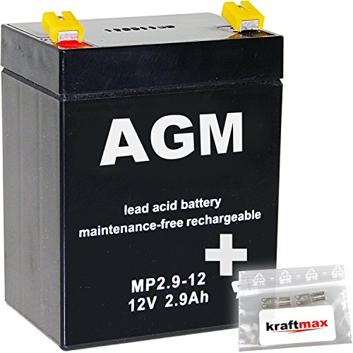 kraftmax 1x AGM 12V / 2,9Ah Blei-Akku - MP2,9-12 [ Faston 4,8 ] inkl. 2X Original Anschluß-Adapter