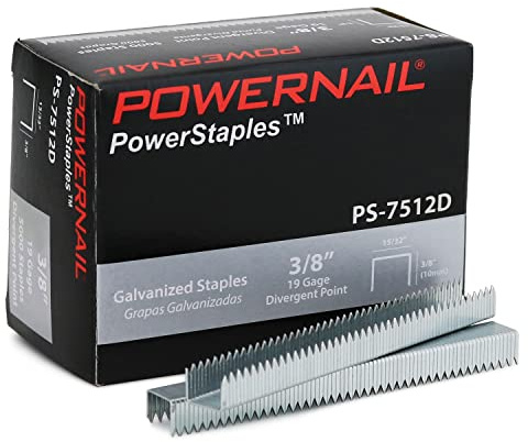 Powernail PS7512D 19 Gauge 15/32 Inch Crown 3/8 Inch Length Divergent Point Collated Galvanized Staples (Box of 5000)