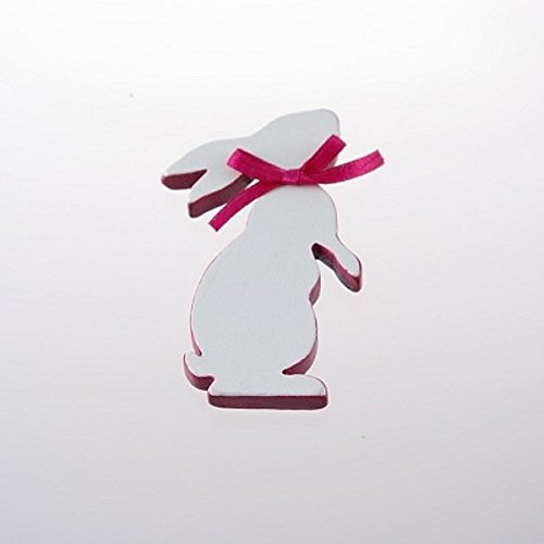 Holzhase Osterhase Osterdekoration Hase Ostern Holz Streudeko Aufleger Tischdekoration Holzhase mit Schleife - fuchsia - 8 cm - 12 Stück - A 993
