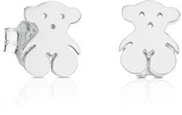 TOUS Pendientes de Plata de Primera Ley para Mujer con Motivo Oso de 0.5cm y Cierre Presión, Fino y Elegante, Colección Puppies