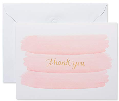 American Greetings Thank You Cards with Envelopes, Pink Brushstrokes (50-Count)