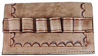 Westernranch Schrotpatronenhalter für 6 Schrotpatronen aus Leder Gürteltasche für Patronen Schrot Gewehr Handarbeit (Natur)