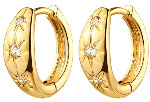 BENEIGE Cute Geometric Awl Shaped Evil Eye Snake Ball Cross CZ Huggie Earring 14K Gold Plated Hoop Earrings for Women