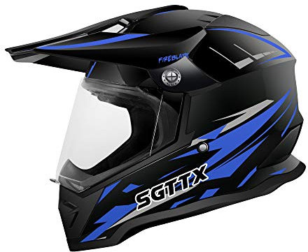 SGTTX Casco de Motocross Casco de Motocicleta Casco de Carreras de Motos Downhill Casco Integral MX Casco Cross Enduro Quad Mountain Casco ECE para Mujeres Hombres Adultos-Azul S (55-56CM)