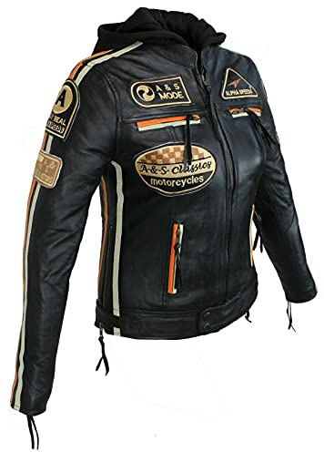 EURO STARS Damen Motorrad & Freizeit Lamm Leder Jacke Schwarz, Biker Ladies Leather jacket black