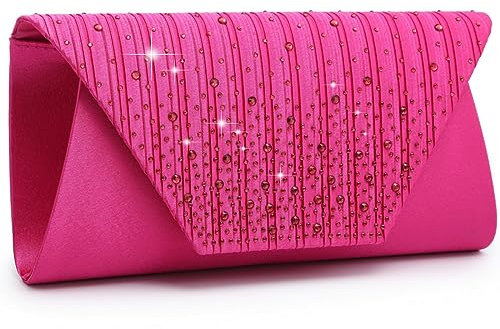 Dasein Sac de soirée pour femme avec strass à paillettes et enveloppe en cristal, fuchsia