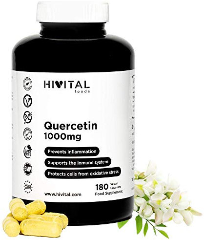 Quercetin 1000 mg. 180 vegane Kapseln für eine 3-monatige Kur. Natürlicher Extrakt aus Saphora Japonica-Blüten mit 95% Quercetin. Natürliches Bioflavonoid. Hergestellt von HIVITAL