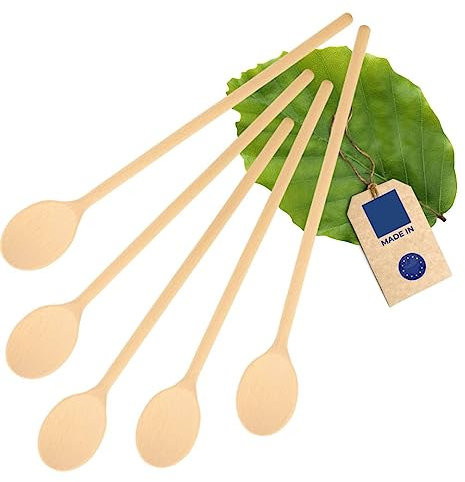HOFMEISTER® Lot de 5 grandes cuillères de cuisine en bois de hêtre avec tête ovale 80 cm