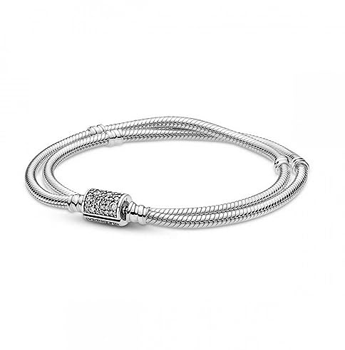 PANDORA Schlangen-Gliederarmband mit Lauf-Verschluss mit Sterling-Silber und Zirkoniasteine Moments Collection, 18 cm