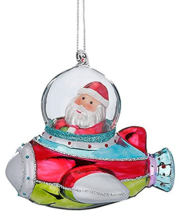 Magic Christbaumschmuck Glas Weihnachtsmann im Flugzeug 10cm Weihnachtsfiguren bunt