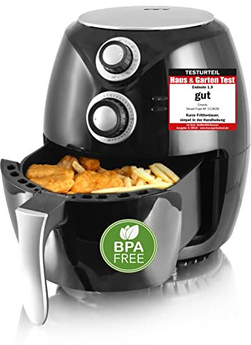 Emerio SmartFryer AirFryer Heißluftfritteuse Frittieren mit heißer Luft ohne zusätzliches Öl gesünderes Frittieren 3.6 Liter Volumen Cool Touch BPA frei schnelle Aufheizung 1450 Watt Gut mit 1,9, Schwarz