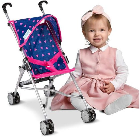 Kinderplay Puppenbuggy – Leichter klappbarer Puppenwagen mit Verdeck – Griffhöhe 54 cm, Aluminiumrahmen, Doppelräder, Sicherheitsgurt – Für Kinder ab 3 Jahren