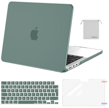 MOSISO Kompatibel mit MacBook Pro 14 Zoll Hülle 2026-2021 M5 M4 M3 M2 M1 | Hartschale&Tastaturschutz&Displayschutz&Beutel A3427 A3426 A3434 A3112 A3185 A3401 A2918 A2992/2779/2442, Mitternacht Grün
