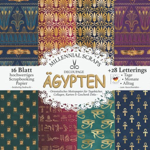 DECOUPAGE Ägypten – Orientalisches Motivpapier für Tagebücher, Collagen, Karten & Geschenk Deko –: Scrapbooking & Zubehör zum Ausschneiden I Mit Letterings I DIY Kalender Inspo