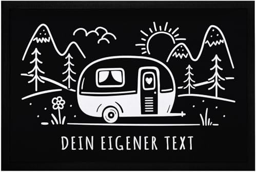 SpecialMe® Fußmatte Camping Wohnwagen personalisiert Wunschtext Geschenk Camper Wohnwagenbesitzer Schwarz 60x40cm