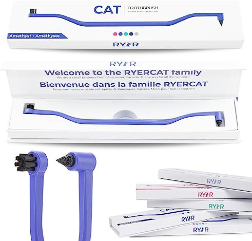 RYERCAT Katzen Zubehör - Doppelseitige Katzenzahnbürste - Kätzchen Zahnbürste mit Mikrokopf für Katzen/Kätzchen - Katzenzahnpflege - Zahnbürste für Katzen (Amethyst Lila)