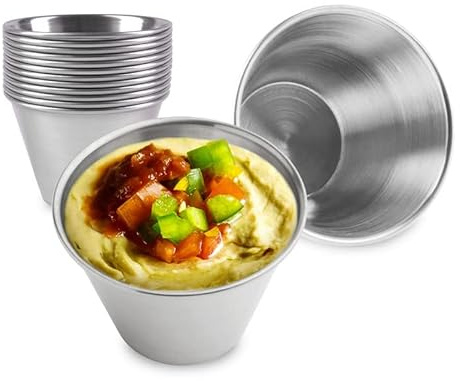 Anka Marka 12 pcs Dipping Bowls - Stainless Steel Sauce Cups - 2.5 oz - 75ml Big Size Reusable Ramekins - Ideal for Tapas Dishes , Snacks , Sauces and Soy Sauce Dish (ANK-012)