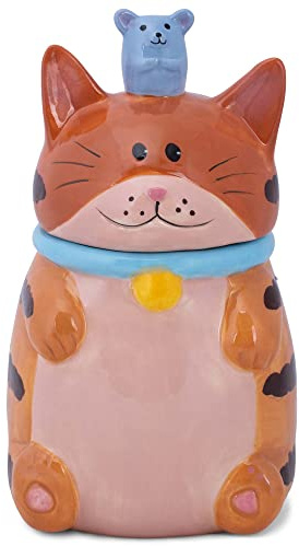 100 North Dolomite Ceramic Cookie and Candy Jar with Airtight Lid Ideal for Kitchen Canisters, Pet Treats and Decorative Storage, Cat and Mouse