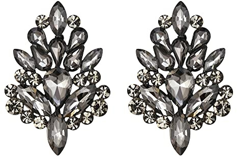 EVER FAITH Ohrstecker Atemberaubende Strass Kristall Art Deco Floral Blatt Ohrringe für Damen Mädchen Cocktail Prom Schmuck Champagner Farbe