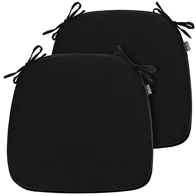Magpie Fabrics Outdoor/Indoor 17x16x2 Chair Cushions with Ties Set of 2, Waterproof All Weather U-Shape Seat Pads Decoration for Patio Garden Furniture Home Office (Black)